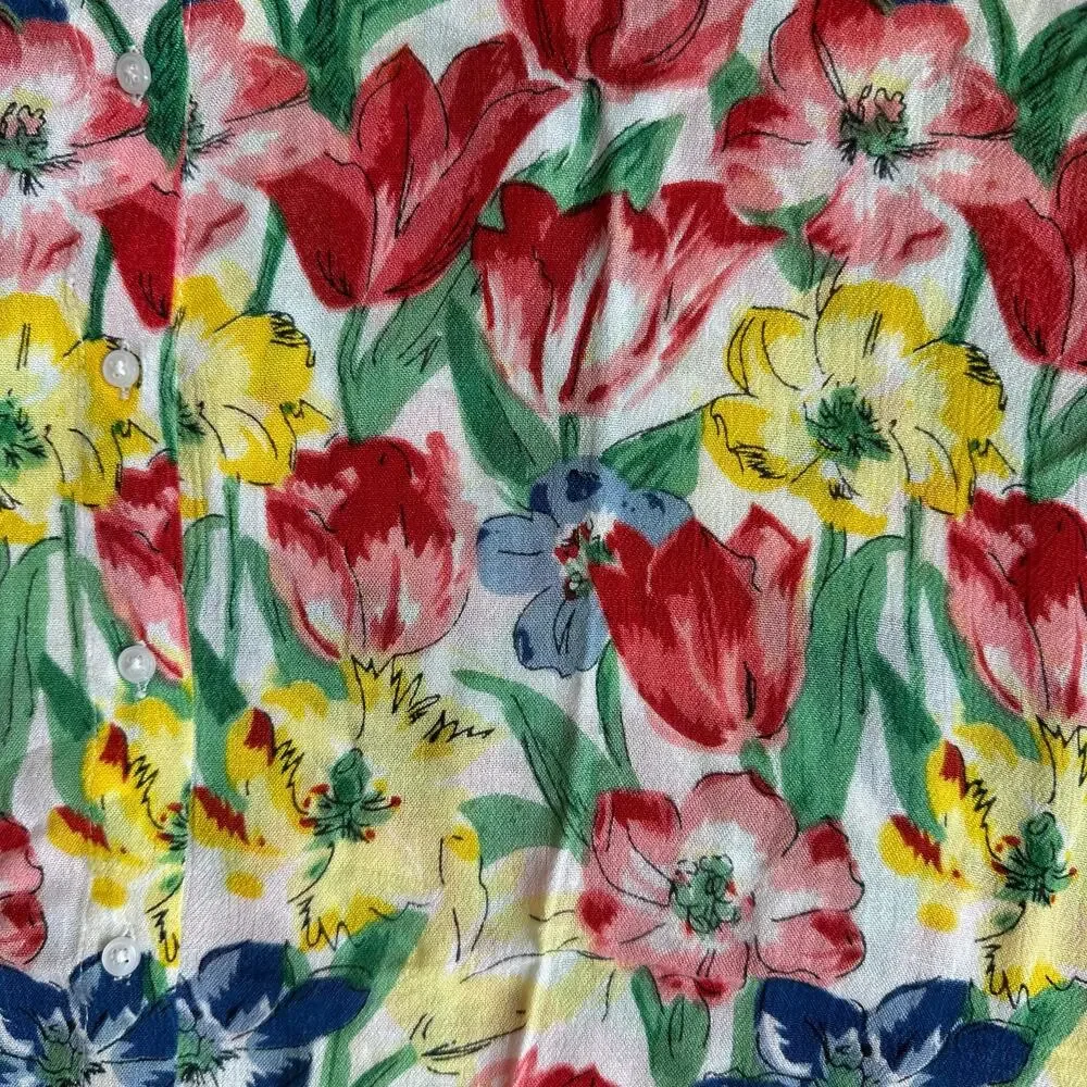 Compania Fantastica Multicolored, Floral, Short Sleeve Casual Button Down- M - Picture 6 of 9